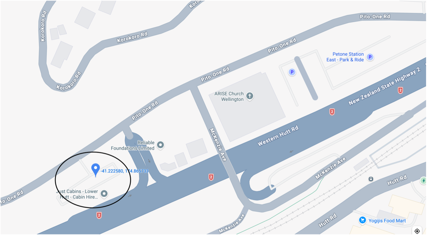 Map of overflow carpark at Pito-One Road, Korokoro, near ARISE Centre Petone